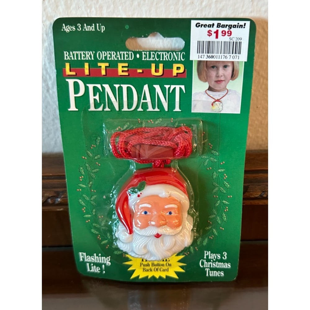 Vtg NOS Plastic TONY Christmas‎ Santa Claus Face Lite-up Flashing Necklace